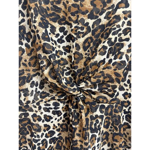 Cha Cha Vente Sheer Leopard Print Tunic Blouse Women's Medium Twist Front - Picture 4 of 8